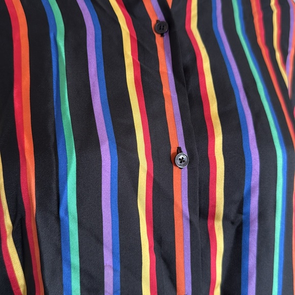 Jones New York Signature Rainbow Stripe Silk Button Up Shirt - Picture 2 of 6